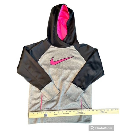 Girls Black Grey Pink Nike Large Therma Fit Hoodie Pullover Jacket EUC - Picture 4 of 5